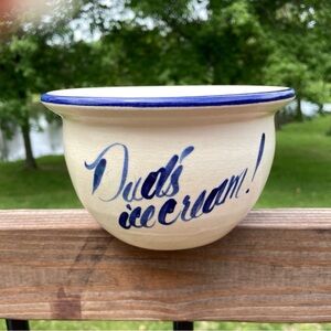 Dad’s Ice Cream Blue Letters Cream Pottery Crock Bowl Harry & David 4" x 6.5 NEW